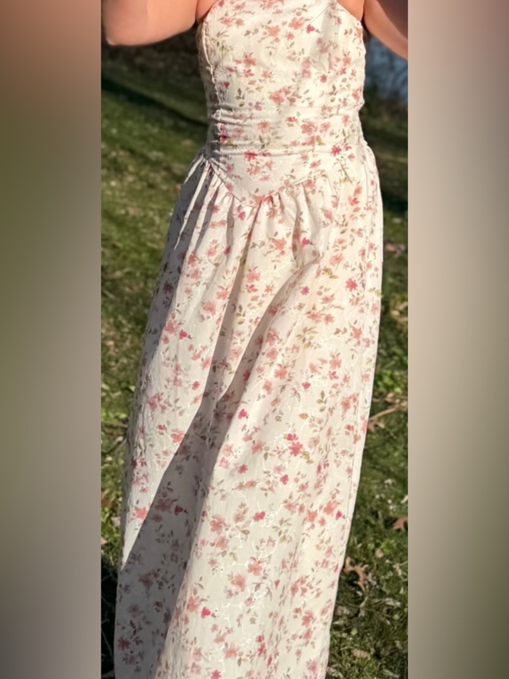 Floral Pink & Cream Maxi Skirt